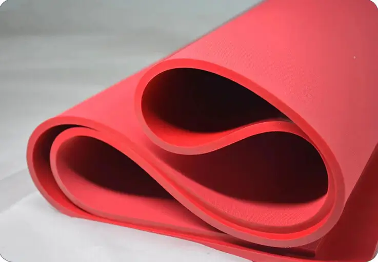 Photo of Linatex red rubber sheet, a well-known brand for abrasion-resistant natural rubber products used in mining equipment linings and squeegee blades, produced by Weir Minerals with a global presence.